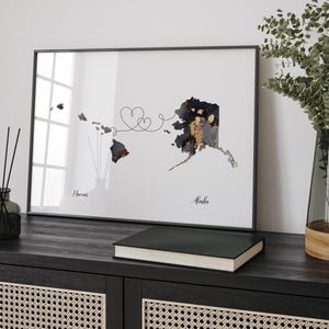 Hawaii und Alaska Karte Schwarz & Gold Reise Wand Kunst Druck | Hawaii | Reisen Umzug Geschenk