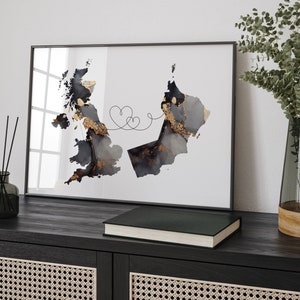 Großbritanien und Oman Map Black & Gold Reise-Wand-Kunst-Druck | Vereinigtes Königreich | Großbritanien