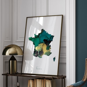 Frankreich Karte Wandkunst in Smaragdgrün und Gold