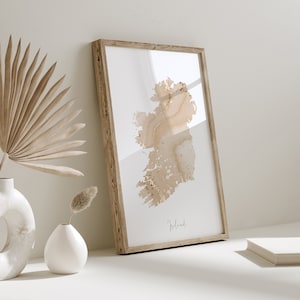 Irland Karte Beige & Gold Wand Kunst | Vereinigtes Königreich | Großbritannien