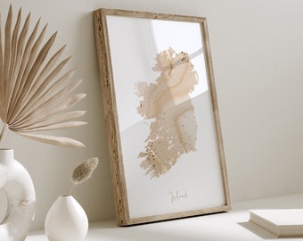 Ireland Map Beige & Gold Wall Art Print | United Kingdom | Great Britain