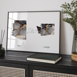 Kaart Arizona en Washington zwart en goud reizen muurkunst print | Arizona | Cadeau voor op reis verhuizen