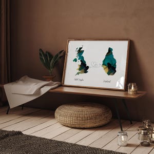 Großbritannien und Montserrat Karte Grün & Gold Reise Wand Kunst | Vereinigtes Königreich | Reisen Umzug Geschenk