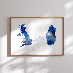 Großbritannien und Katar Karte Blau & Gold Reise Wand Kunst Druck | Vereinigtes Königreich | Reisen Umzug Geschenk