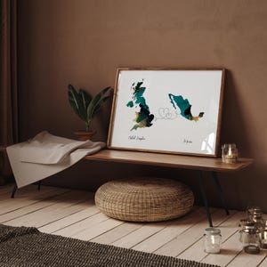 Großbritannien und Mexiko Map Green & Gold Travel Wall Art Print | Vereinigtes Königreich | Reisen Umzug Geschenk