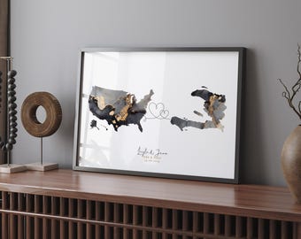 USA and Haiti Map Black & Gold Travel Wall Art Print | USA| Amerika | Reisen Umzug Geschenk