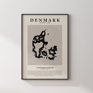 Dänemark Karte Vintage Abstraktes Wand Kunst Druck Picasso + Matisse Inspiriertes Reise Poster
