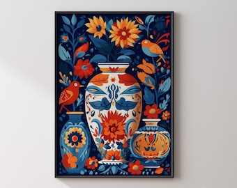 Mexikanische Talavera Muster Wandkunst | Mexiko Wand Kunst Print | Mexikanisches Dekor | Set Blumenvasen Edition