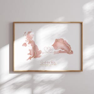 Großbritannien und Senegal Karte Pink & Gold Reise Wand Kunst Druck | Vereinigtes Königreich | Reisen Umzug Geschenk