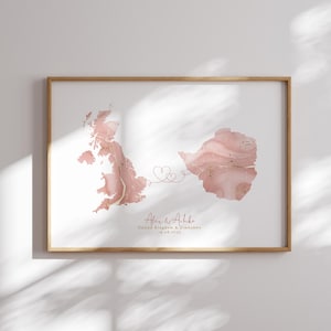 Großbritannien und Simbabwe Karte Pink & Gold Reise Wand Kunst Druck | Vereinigtes Königreich | Reisen Umzug Geschenk