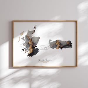 Schotland en Turkije kaart zwart-goud reizen muurkunst print | Schotland | Cadeau voor op reis verhuizen