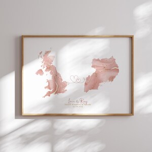 Großbritannien und Uganda Karte Pink & Gold Reise Wand Kunst Druck | Vereinigtes Königreich | Reisen Umzug Geschenk
