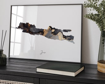 Java Map Black & Gold Wall Art Print | Indonesia