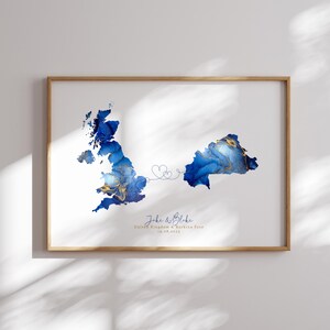Großbritannien und Burkina Faso Karte Blau & Gold Reise Wand Kunst | Vereinigtes Königreich | Reisen Umzug Geschenk