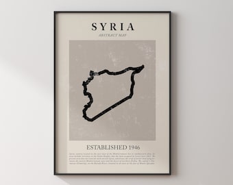 Abstract Syria Map Vintage Wall Art Print Picasso + Matisse Inspired Travel Poster OE