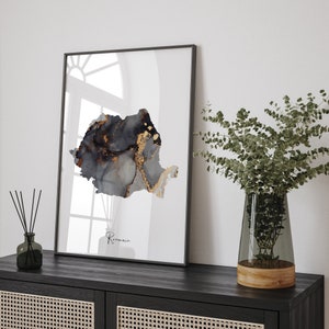 Rumänien Map Black & Gold Wall Art Print [EV]