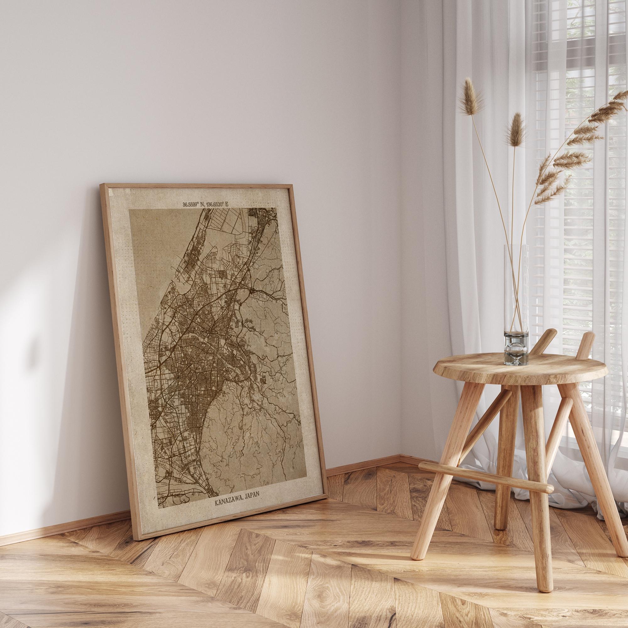 Kanazawa, Ishikawa Map | Vintage Beige Detailed Map Print | Japan