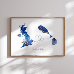 Großbritannien und St. Kitts und Nevis Map Blue & Gold Travel Wall Art Print | Vereinigtes Königreich | Reisen Umzug Geschenk