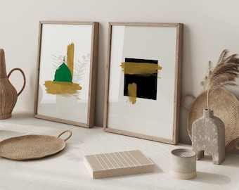 Set of 2 Holy Mosques Abstract Minimalistic Islamic Wall Art Prints Masjid Nabwi And Masjid Al Haram