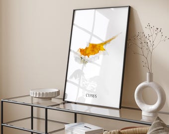 Cyprus Watercolour Flag Map Wall Art Print | Cyprus Travel Poster