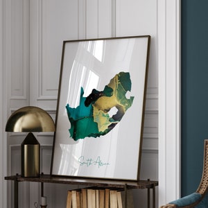 South Africa Map Emerald Green and Gold Wall Art Print