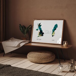 Großbritannien und Schweden Map Green & Gold Travel Wall Art Print | Vereinigtes Königreich | Reisen Umzug Geschenk