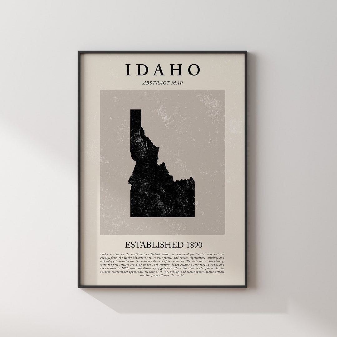 Abstract Idaho Map Vintage Wall Art Print US State | United States of ...