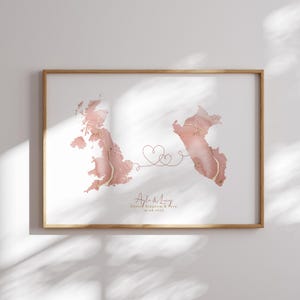 Vereinigtes Königreich und Peru Map Pink & Gold Travel Wall Art Print | Vereinigtes Königreich | Reisen Umzug Geschenk