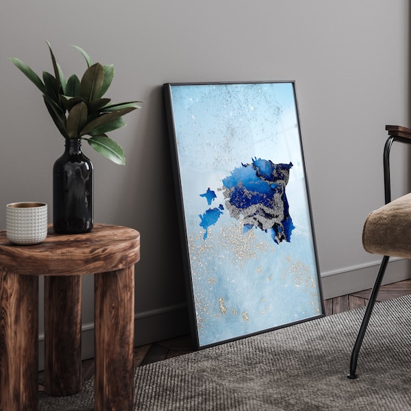 Estland Karte Shades of Blue & Silber Wand Kunst