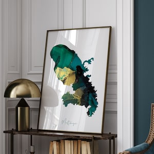 Martinique Map Smaragdgrün und Gold Wandkunst Kunstdruck