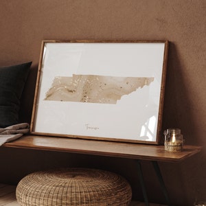 Beige en gouden muurkunstprint Tennessee kaart | Amerikaanse staat | VS | Verenigde Staten van Amerika