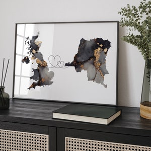 Großbritannien und Demokratische Republik Kongo Karte Black & Gold Travel Wall Art Print | Vereinigtes Königreich | Großbritanien