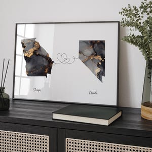 Kaart van Georgië en Nevada zwart-gouden reiskunst aan de muur | Georgië | Cadeau voor op reis verhuizen