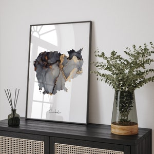 Kambodscha Map Black & Gold Wall Art Print [EV]