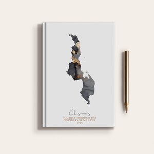 Carnet de carnet de voyage personnalisé au Malawi, carte du pays du Malawi, planificateur de carte personnalisé