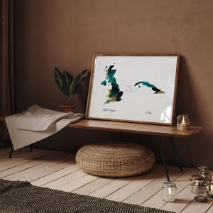 Großbritannien und Kuba Karte Grün & Gold Reise Wand Kunst Druck | Vereinigtes Königreich | Reisen Umzug Geschenk