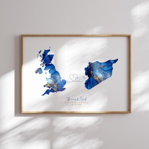 Großbritanien und Syrien Karte Blau & Gold Reise Wand Kunst Druck | Vereinigtes Königreich | Reisen Umzug Geschenk