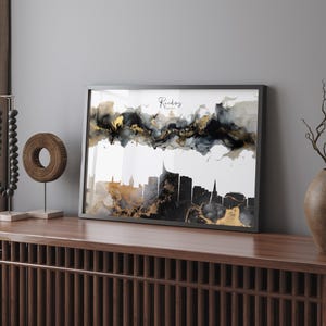 Reading Skyline noir et or impression d'art mural | Angleterre | Royaume-Uni | Royaume-Uni