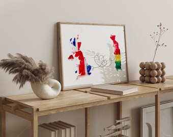UK to Togo Watercolour Flag Map Wall Art Print | United Kingdom to Togo Anniversary Moving Gift