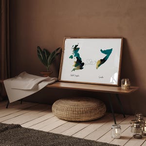 Großbritannien und Somalia Map Green & Gold Travel Wall Art Print | Vereinigtes Königreich | Reisen Umzug Geschenk