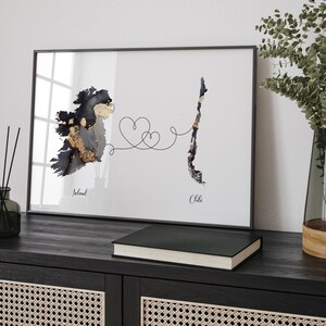 Ierland en Chili kaart zwart-gouden reizen muurkunst print | Ierland | Cadeau voor op reis verhuizen