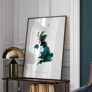 United Kingdom Map Smaragdgrün und Gold Wall Art Print UK