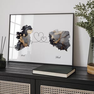 Irland und Polen Karte Black & Gold Travel Wall Art Print | Irland | Reisen Umzug Geschenk