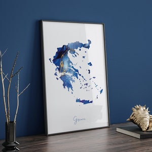 Griechenland Map Blau und Gold Wand Kunst Druck