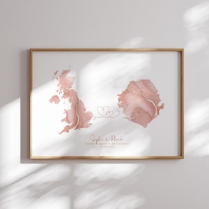 Großbritanien und Sierra Leone Map Pink & Gold Reise-Wand-Kunst-Druck | Vereinigtes Königreich | Reisen Umzug Geschenk