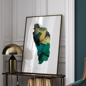 Dominica Karte Wandkunst in smaragdgrün und gold