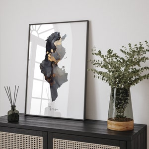 Tunesien Map Black & Gold Wall Art Print [EV]