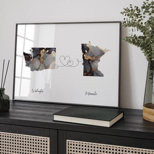 Kaart van Washington en Minnesota zwart en goud reizen Wall Art Print | Washington | Cadeau voor op reis verhuizen