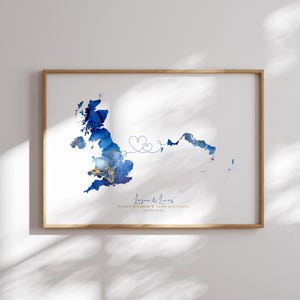 Großbritanien und Turks und Caicos Karte Blau & Gold Reise Wand Kunst Druck | Vereinigtes Königreich | Reisen Umzug Geschenk