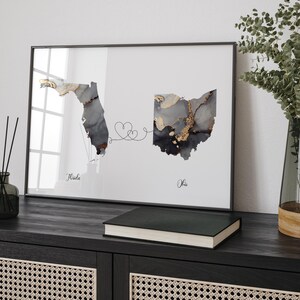 Kaart Florida en Ohio zwart-gouden reiskunst aan de muur | Florida| Cadeau voor op reis verhuizen